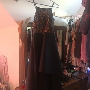 length high to low gown, Champaign and Black